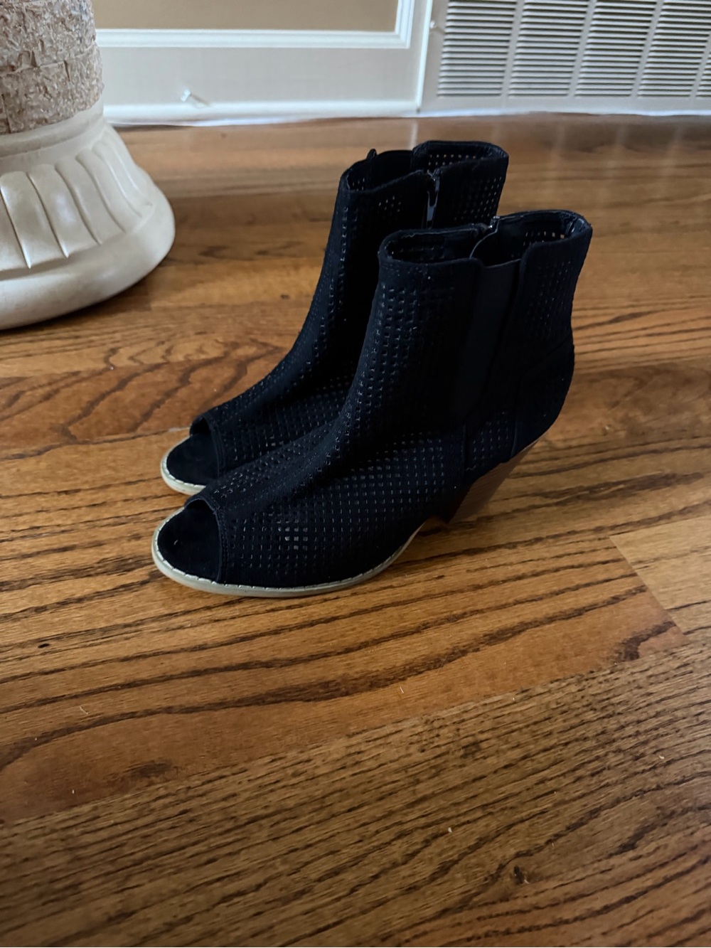 Women’s Black Peep-Toe Stretch Knit Ankle Booties